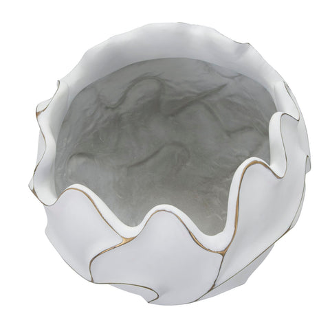 Cache-pot rond décorations en relief en Polyrésine Blanc