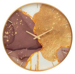 Horloge murale ronde Glody Verre doré et cadran décoré de tons vifs