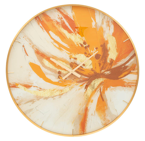 Horloge murale ronde Toply Verre cadre doré décoré de tons vifs