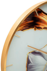 Horloge murale ronde décorée d'une rose cadre doré