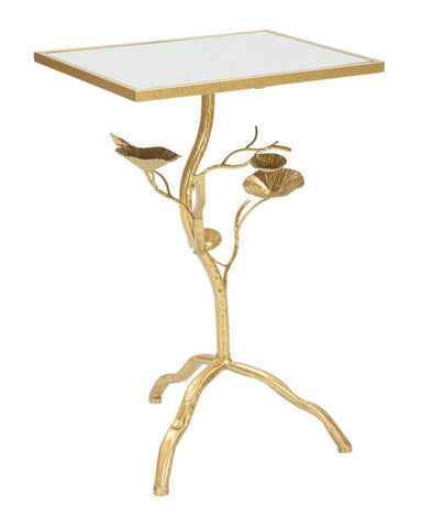Mesa cuadrada Tisty de metal dorado y cristal de espejo