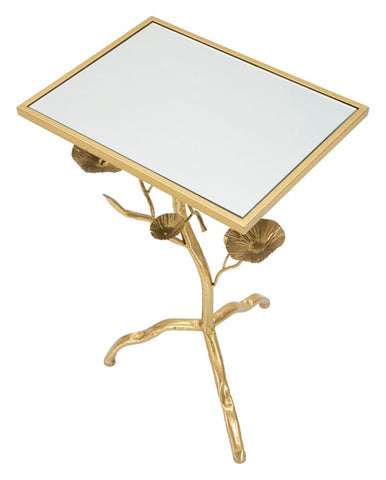 Mesa cuadrada Tisty de metal dorado y cristal de espejo