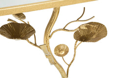 Table carrée Tisty métal doré et verre miroir