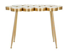 Table en métal doré avec plateau en verre miroir