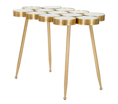 Table en métal doré avec plateau en verre miroir