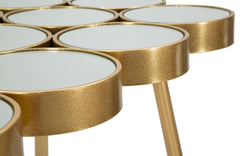 Table en métal doré avec plateau en verre miroir