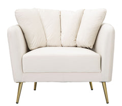 Fauteuil Kiev Tissu Beige pieds Métal Doré