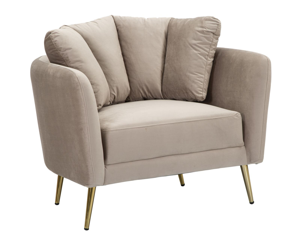 Sillón Kiev Tela Gris patas metal dorado
