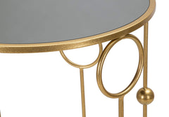 Ensemble de tables rondes en métal doré avec plateau en verre miroir