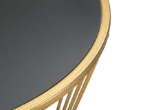 Table basse ronde en métal doré et verre miroir