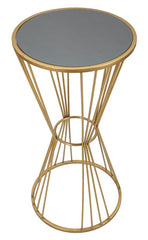 Table ronde en métal doré plateau en verre miroir