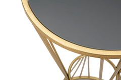 Table ronde en métal doré plateau en verre miroir