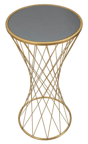 Table basse ronde métal doré plateau verre miroir