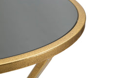 Table ronde Nouveau métal doré et verre miroir