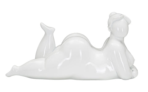 Statue femme allongée blanche