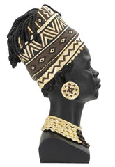 Statue femme Masaï en résine noire avec coiffe et bijoux