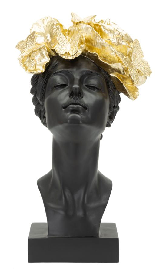 Statue femme coiffe dorée avec papillons