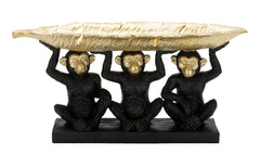 Décor Singe Tris Socle Noir et Feuille de Palmier Dorée