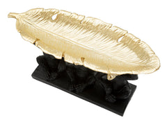 Décor Singe Tris Socle Noir et Feuille de Palmier Dorée