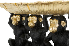 Décor Singe Tris Socle Noir et Feuille de Palmier Dorée