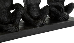 Décor Singe Tris Socle Noir et Feuille de Palmier Dorée