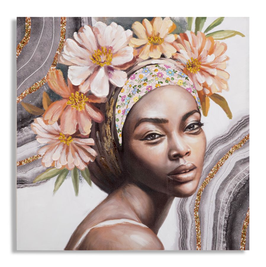 Peinture murale Naomi avec cadre en bois et applications en tissu