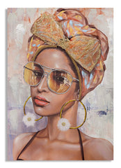 Peinture murale Jennifer cadre en bois avec applications en tissu