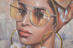 Peinture murale Jennifer cadre en bois avec applications en tissu