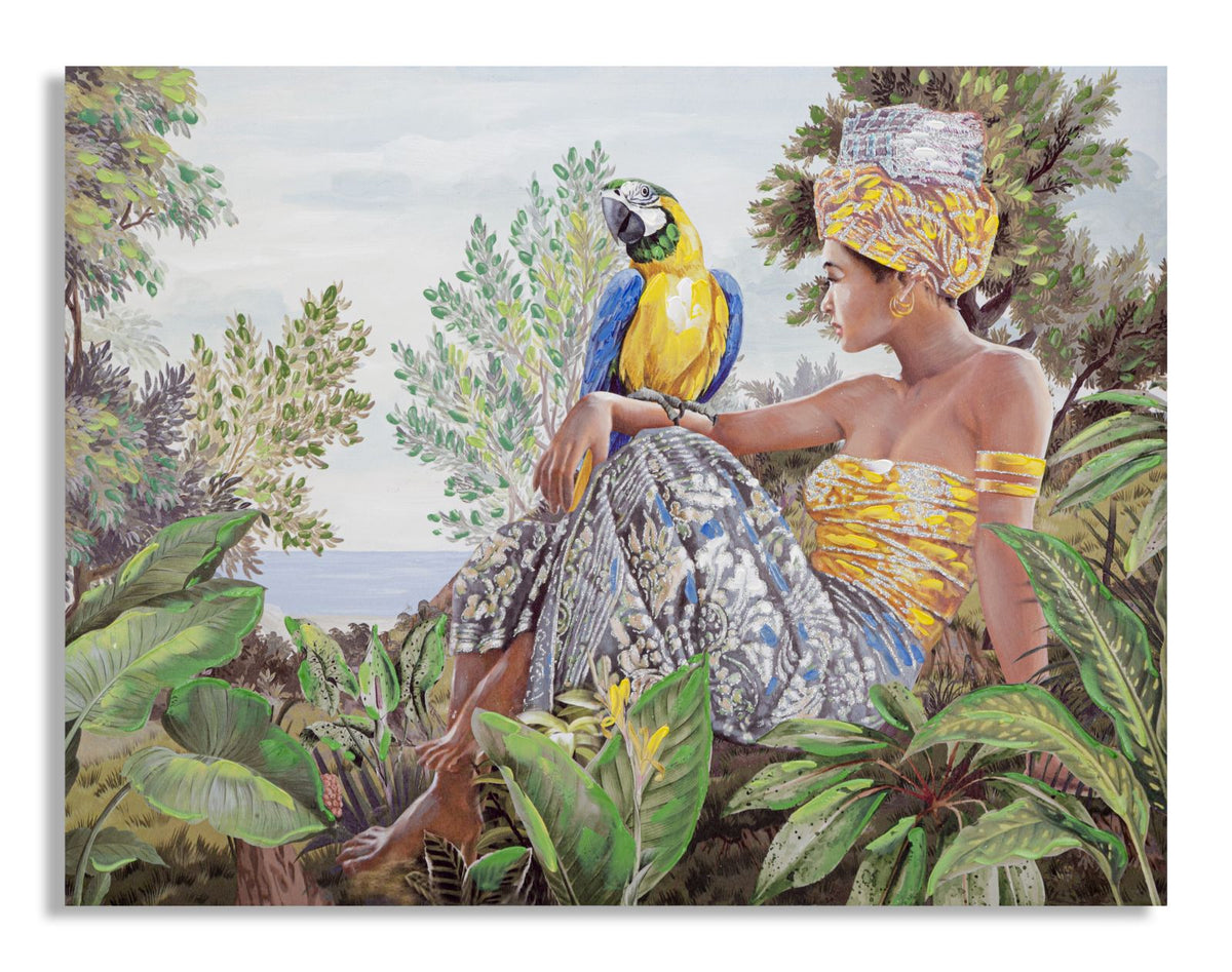 Peinture sur toile Kenda Femme et Perroquet Cadre en bois