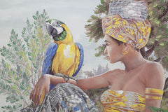 Peinture sur toile Kenda Femme et Perroquet Cadre en bois
