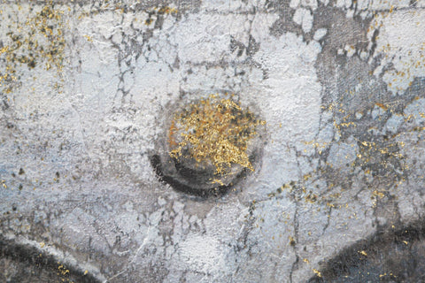 Peinture sur toile Bouddha avec cadre en bois applications dorées