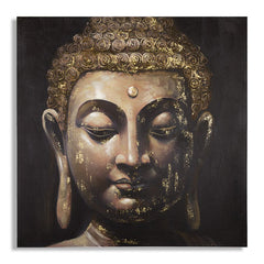 Tableau sur toile Bouddha cadre en bois avec applications dorées