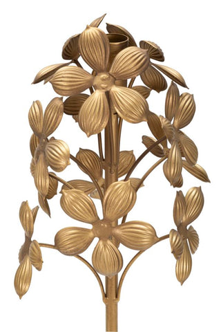 Portavelas de metal dorado con adornos florales