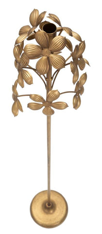 Portavelas de metal dorado con adornos florales