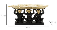 Décor Singe Tris Socle Noir et Feuille de Palmier Dorée