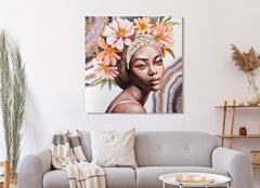 Peinture murale Naomi avec cadre en bois et applications en tissu