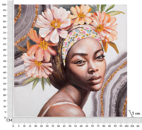 Peinture murale Naomi avec cadre en bois et applications en tissu