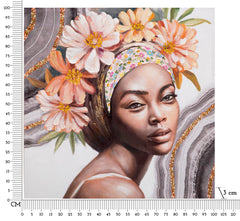 Peinture murale Naomi avec cadre en bois et applications en tissu