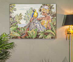 Peinture sur toile Kenda Femme et Perroquet Cadre en bois