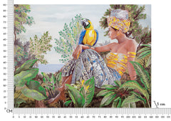 Peinture sur toile Kenda Femme et Perroquet Cadre en bois