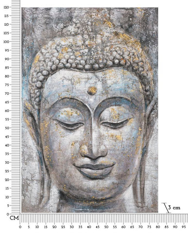 Peinture sur toile Bouddha avec cadre en bois applications dorées