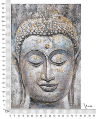 Peinture sur toile Bouddha avec cadre en bois applications dorées