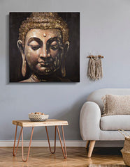 Tableau sur toile Bouddha cadre en bois avec applications dorées