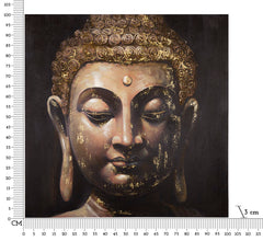 Tableau sur toile Bouddha cadre en bois avec applications dorées