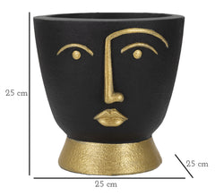 Vase visage stylisé en métal Noir et doré