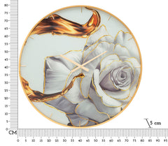 Horloge murale ronde cadran décoré d'une rose cadre doré