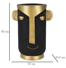 Vase visage stylisé noir et doré