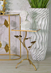 Table carrée Tisty métal doré et verre miroir