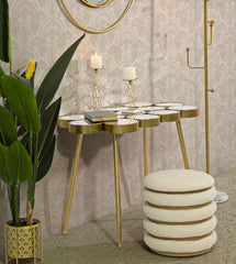 Table en métal doré avec plateau en verre miroir
