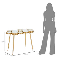 Table en métal doré avec plateau en verre miroir